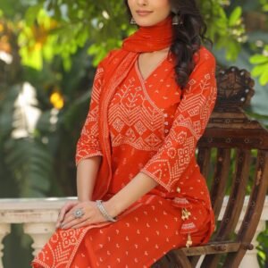 Pure Bandhani Cotton Kurta Set with Dupatta & Palazzo