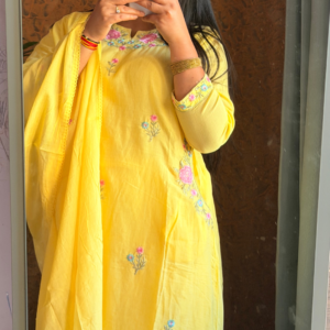 Mul Cotton Anarkali Suit Set with Dupatta & Pant