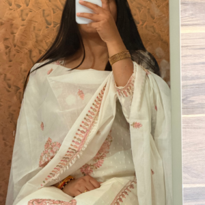 Khadi Cotton Embroidered Suit Set with Dupatta & Pant